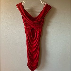 Guess Party Bodycon Ruched Off-Shoulder Open Back Dress